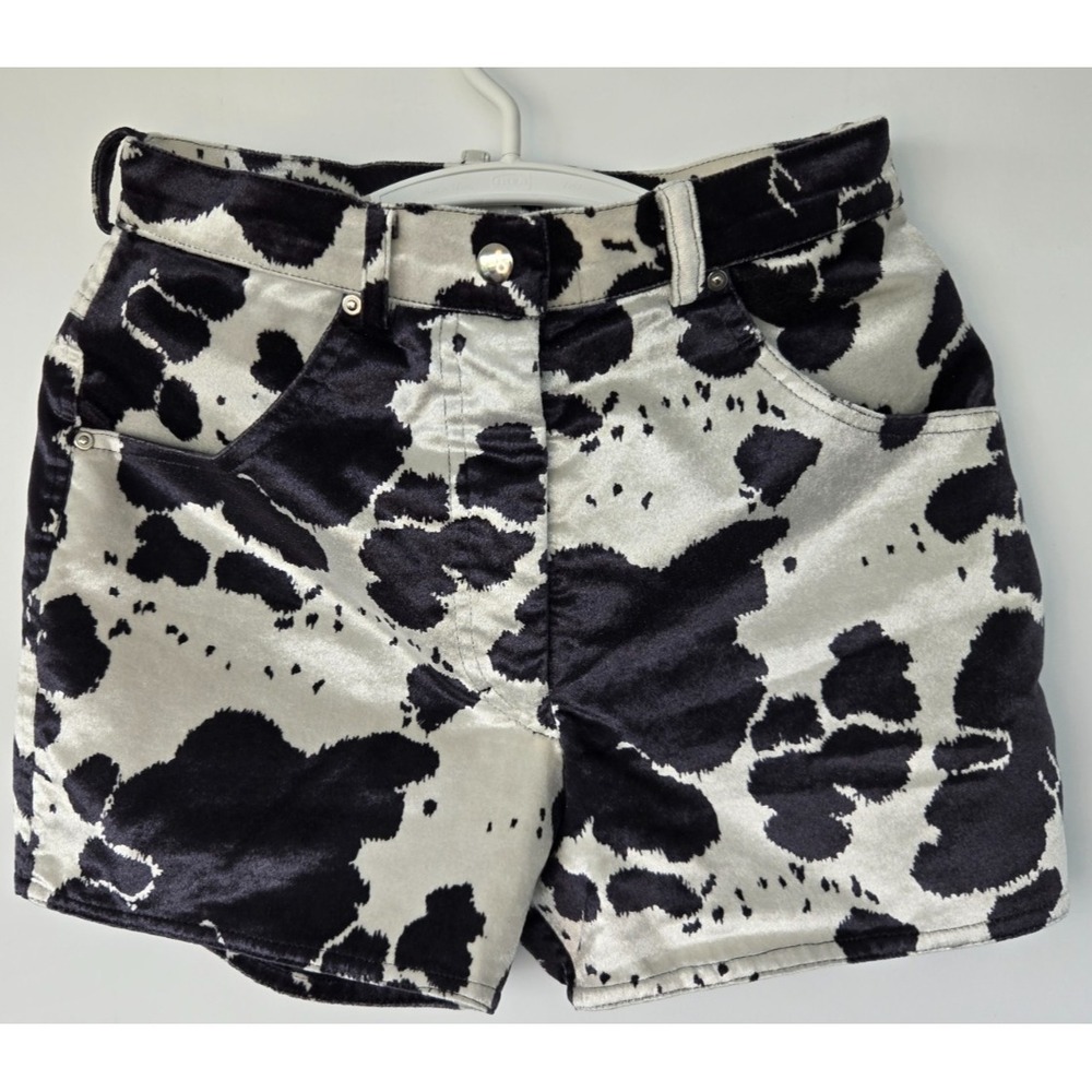 Strub Cow Print High Rise Shorts Velvet Women SzL Festive Y2K Grunge Ethnic Boho